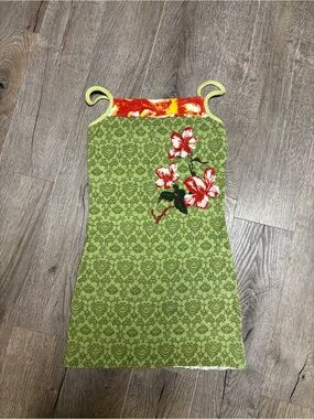 Women’s Cotton Green Beaded Floral Tank Dress